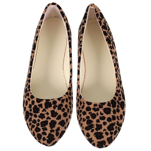 CLISPEED Damen Leopardenmuster Ballerinas Flache Spitze Schuhe Modisch Atmungsaktiv Für Alltag Arbeit Party Khaki von CLISPEED