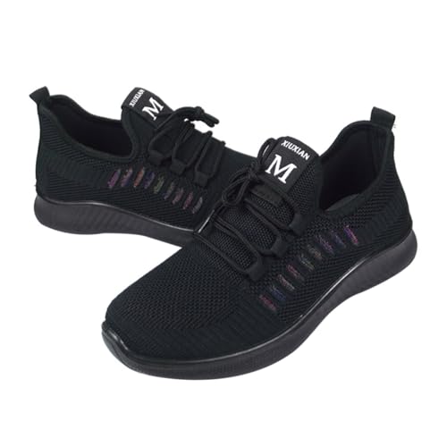 CLISPEED Damen Mesh Sneaker Atmungsaktiv Leicht rutschfest Sportschuhe für Walking und Running Komfortabel Dämpfende Laufsohle Freizeit Outdoor Schuh in Schwarz von CLISPEED