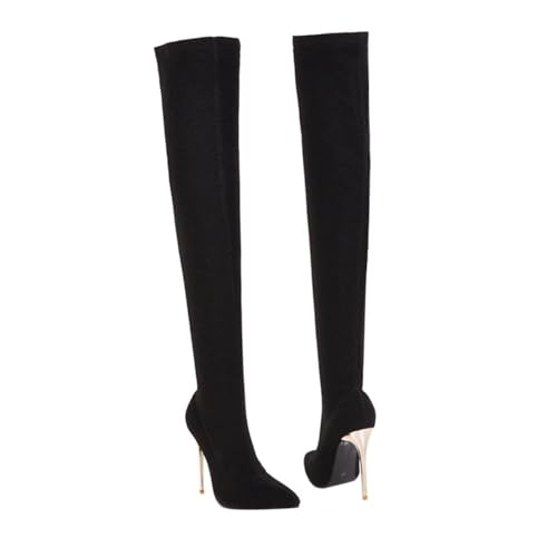 CLISPEED Damen Overknee Stiefel Herbst Winter Oberschenkelhohe High Heels Stiefel mit Dünnem Absatz Modische Lange Boots für Freizeit Party und Alltag Schwarz von CLISPEED