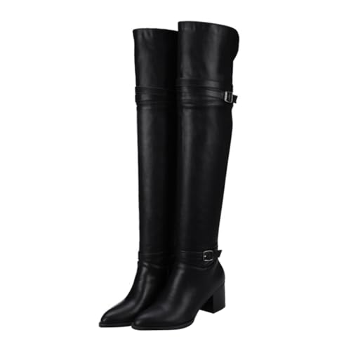 CLISPEED Damen Overknee Stiefel aus PU mit Dickem Absatz Rutschfeste Gummisohle Warmes Design für Herbst und Winter Komfortabel und Langlebig für Kalte Tage von CLISPEED