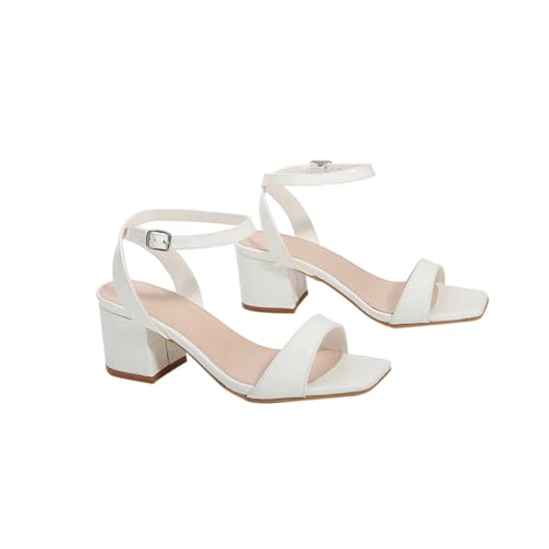 CLISPEED Damen Sandalen Weiß Große Sommer Sandaletten mit Grobem Absatz Offene Zehen Elegant Komfortabel für Alltag Urlaub Strand von CLISPEED