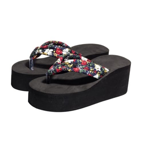CLISPEED Damen Sandalen mit Keilabsatz und Dicker Sohle Sommerliche Langlebige Slipper für Drinnen und Draußen Rutschfest Modisch Angenehm und Vielseitig Schwarz von CLISPEED