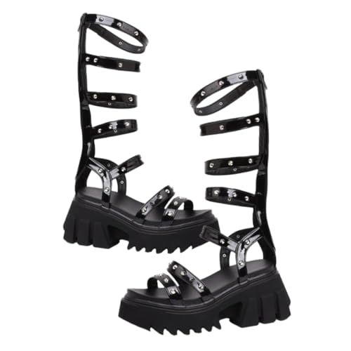 CLISPEED Damen Sandalen mit Klobigem Absatz Rutschfest Modische Offene Zehen Dicker Sohlenabsatz Eleganter Look für Sommer Bequeme Stylische Plateau Sommerschuhe Schwarz von CLISPEED