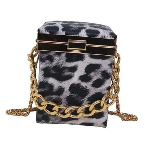 CLISPEED Damen Schultertasche Leopard Muster PU Tasche mit Kette Chic Crossbody Umhängetasche Box Bag für Alltag von CLISPEED