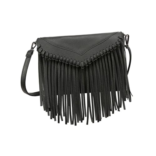 CLISPEED Damen Schultertasche Schwarz mit Quaste Langlebige Crossbody Bag Vielseitige Messenger Bag für Alltag und Party Kompakte Umhängetasche für Handy Karten und Kleine Gegenstände von CLISPEED