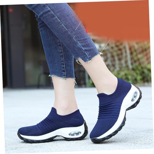 CLISPEED Damen Sneaker mit Luftpolster Atmungsaktiv rutschfest Bequeme Sportschuhe für Freizeit und Fitness in Dunkelblau von CLISPEED