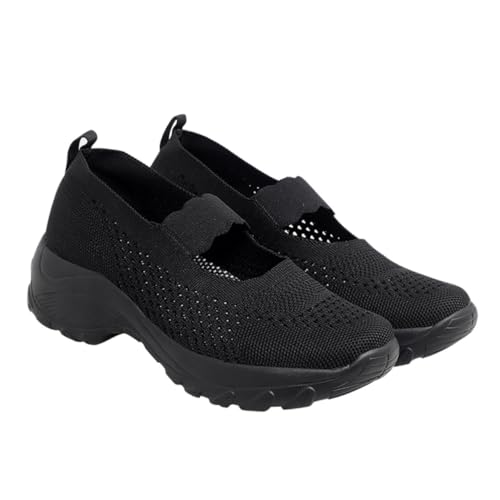 CLISPEED Damen Thick Sole Schuhe mit Atmungsaktivem Mesh Leichte Freizeit Sportschuhe rutschfest und Flexibel für Langes Gehen und Reisen Schwarz von CLISPEED