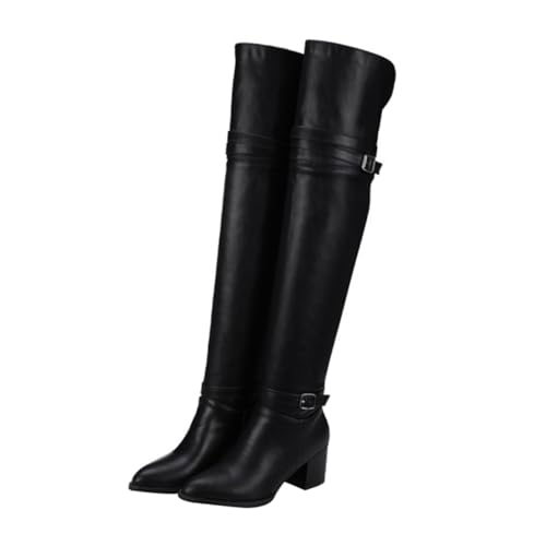 CLISPEED Damen Winterstiefel High Heel Knielange Stiefel Damen Schuhe Mit Dicker Ferse Herbst Stiefel Für Frauen Warme Tragegefühl Atmungsaktive Innensohle Rutschfeste Sohle von CLISPEED