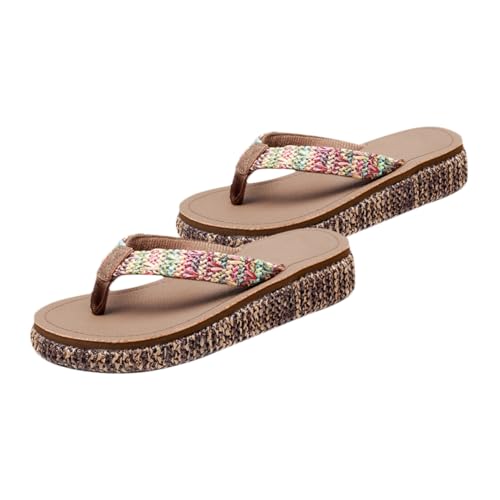 CLISPEED Damen Wedge Slipper Sommer Sandalen mit Rutschfester Sohle Atmungsaktiv für Strand und Alltag Eleganter Keilabsatz Hausschuhe in Dunkelbraun von CLISPEED