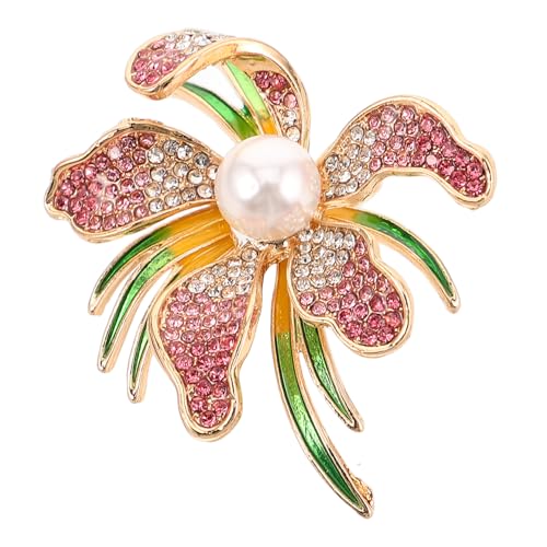 CLISPEED Delikate Orchideenblume Brosche mit Strass und Perlen Zinklegierung Damen Anstecknadel für Kleid Schal Vielseitiger Floraler Schmuck für Festliche und Anlässe von CLISPEED