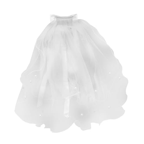 CLISPEED Doppelschicht Hochzeitsschleier mit Perlen und Schleifenknoten Weicher Tüll Haarschmuck für Mädchen Eleganter Haarschleier Passend zu Krone und Festlichem Kleid Weiß von CLISPEED