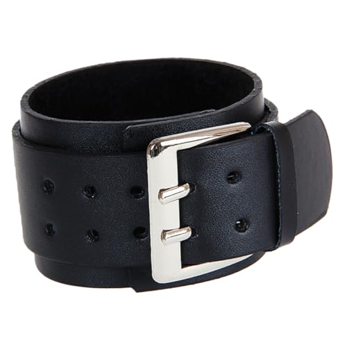CLISPEED Doppelschicht Lederarmband mit Großer Schnalle Handgefertigte Handkette Herren Wristband für Modischen Look Schwarz von CLISPEED