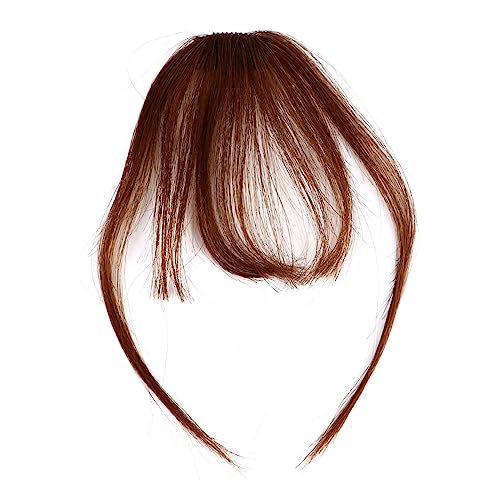 CLISPEED Echthaar Clip in Haarteil Air Fringe Ultradünne Handgewebte Leichte Haarkante mit Natürlichen Glatten Ponysträhnen für Frauen Braun Einfach zu Tragen und Stylisch von CLISPEED