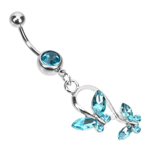 CLISPEED Edelstahl Bauchnabelpiercing Damen mit Schimmernden Zirkonia Schmetterlingen Hautfreundlicher Nabelring Modisches Körperschmuck Accessoire für Strandparty und Alltag von CLISPEED