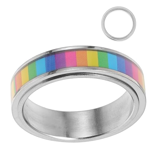 CLISPEED Edelstahl Rainbow Ring Lgbtq Pride Schmuck Langlebig Rostfrei Modisch für Damen Herren Party Geschenk Lesben Regenbogenflagge Accessoire von CLISPEED