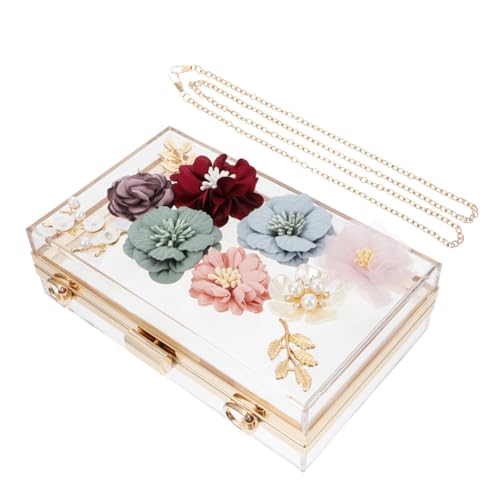 CLISPEED Elegante Damen Abendtasche mit Blumenmotiv Transparente Acryl Clutch Handtasche Kleine Fashion Clutch für Hochzeit Party Bankett Geeignet für Smartphone Kosmetik Schlüssel von CLISPEED