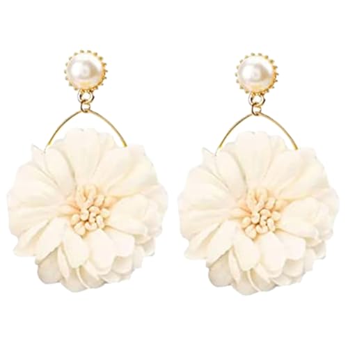 CLISPEED Elegante Damen Ohrhänger Stoffblumen Ohrstecker mit Perlen Langlebiges Legierungsmaterial Modischer Ohrschmuck für Party und Alltag Komfortabel und Auffällig von CLISPEED