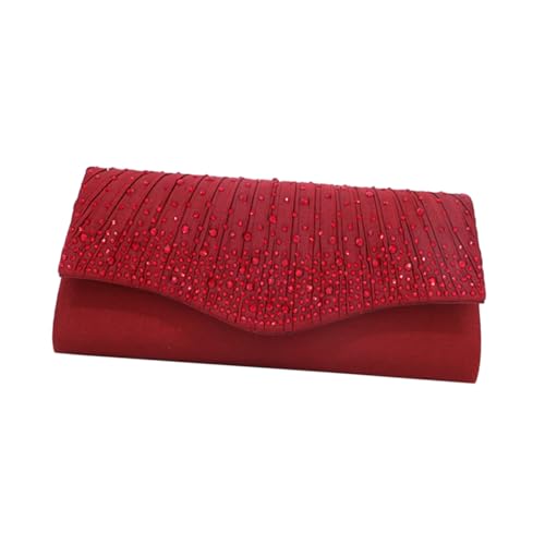 CLISPEED Elegante Satin Clutch mit Strassbesatz Magnetischer Verschluss Abendtasche für Hochzeit Dinner Modische Handtasche Damen Stilvolle Umhängetasche mit Kette Festlich und Kompakt von CLISPEED