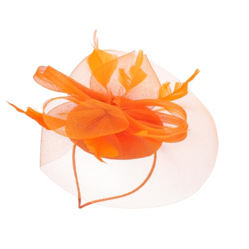 CLISPEED Eleganter Damen Fascinator Haarreif mit Federn und Mesh Leichtes Braut Kopfschmuck für Hochzeit Bankett Tea Party und Festliche Anlässe Komfortabel und Langlebig Orange von CLISPEED