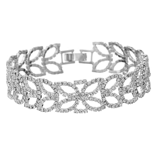 CLISPEED Elegantes Damen Armband aus Metall mit Hohlblatt Design und Funkelnden Strasssteinen Leichtes Langlebiges Handgelenkschmuck für Hochzeiten Partys und Alltag Modisches Armkettchen von CLISPEED