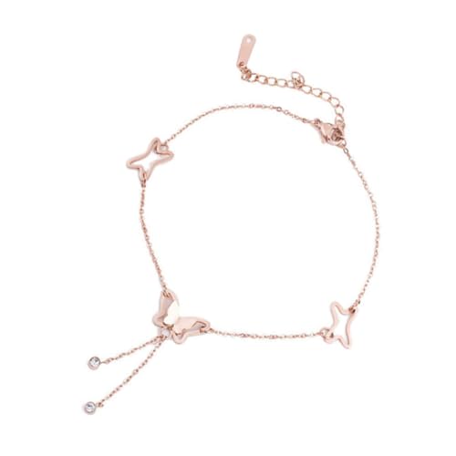 CLISPEED Elegantes Damen Fußkettchen mit Schmetterlingskette und Funkelndem Zirkonia Verstellbar Langlebig aus Titanstahl in Roségold Modischer Fußschmuck für Frauen und Mädchen von CLISPEED