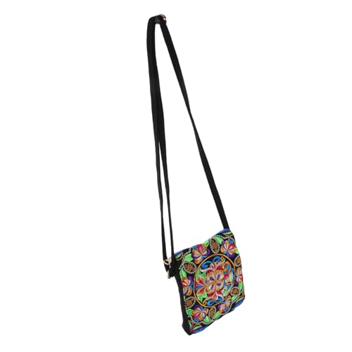 CLISPEED Ethnisch Bestickte Mini Schultertasche Atmungsaktivem Baumwollstoff mit Fächern Kompakte Handtasche für Frauen Verstellbarer Vielseitig Tragbar als Umhängetasche oder Handtasche von CLISPEED