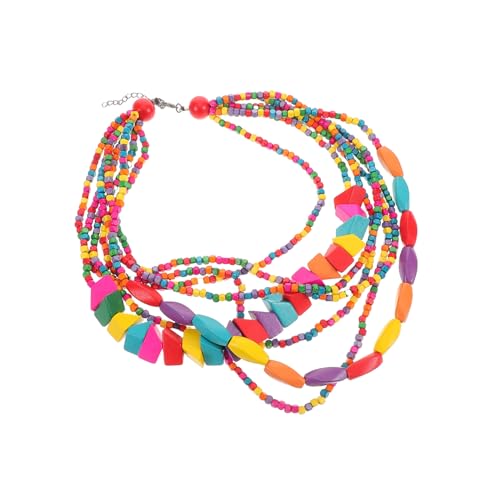 CLISPEED Ethnische Boho Halskette für Frauen Bunte Holzperlen Mehrlagige Lange Statement Kette Vintage Stil Afrikanischer Schmuck von CLISPEED
