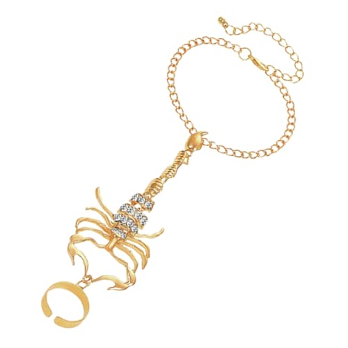 CLISPEED Extravaganter Scorpion Ring Handkette Punk Armband Goldfarben Schmuck für Damen Einheitsgröße Auffälliges Design für Party Halloween und Besondere Anlässe von CLISPEED