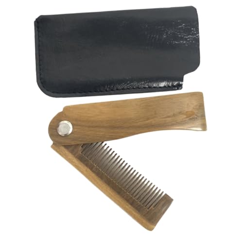 CLISPEED Faltbarer Taschenkamm aus Grünem Sandelholz mit Schwarzem Etui Multifunktionaler Bart und Haarstylingkamm für Männer Leicht und Tragbar für Reisen und Gepflegtes Aussehen von CLISPEED