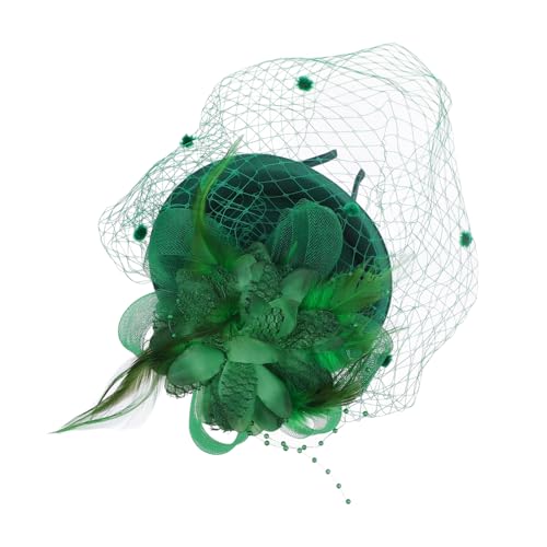 CLISPEED Fascinator Haarschmuck Für Damen Haarnadel Mit Netzschleier Vintage Teeparty Kopfbedeckung Stilvolles Accessoire Für Hochzeiten Atmungsaktives Stirnband Mit Federn in Dunkelgrün von CLISPEED