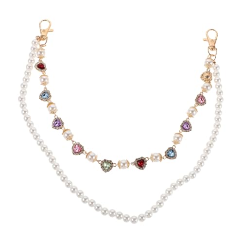 CLISPEED Faux Perlen Taillenkette mit Herzanhänger Mehrlagige Hip Hop Gürtelkette für Damen Herren Bunte Strasssteine Stylische Hosenkette für Streetwear Partys und Bühnenauftritte von CLISPEED