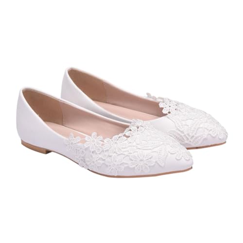 CLISPEED Weiße Hochzeitsschuhe Für Damen Flache Spitzen Schuhe Mit Spitzen Design Stylische Und Lässige Damenschuhe Für Formelle Und Freizeit Anlässe von CLISPEED