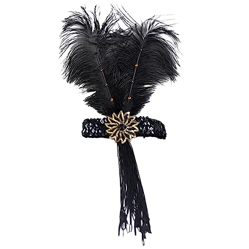 CLISPEED Flapper Haarschmuck mit Langen Quasten und Federn Jahre Kopfschmuck für Hochzeiten Cocktail und Teepartys Elegantes Haarband für Damen Schwarz von CLISPEED