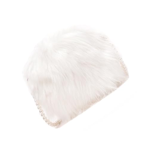 CLISPEED Flauschige Damen Schultertasche Weiß Rund Plüsch Crossbody Bag mit Perlenkette Umhängetasche für Alltag Party von CLISPEED