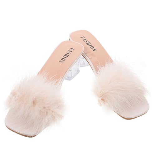 CLISPEED Fluffy Heels Damen Sandalen Sommer Fuzzy Slippers mit Kristallabsatz Modische Bequeme Hausschuhe für Alltag Party und Arbeit Atmungsaktive Fußbett slides in Beige CLISPEED Fluffy Heels Damen Sandalen Sommer Fuzzy Slippers mit Kristallabsatz Modische Bequeme Hausschuhe für Alltag Party und Arbeit Atmungsaktive Fußbett slides in Beige von CLISPEED