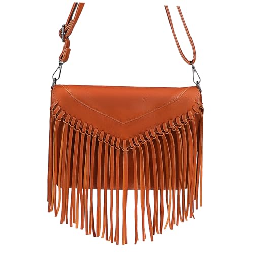 CLISPEED Fransen umhängetasche Damen Klein Leichte Schultertasche mit Großem Innenfach Vielseitig Tragbar als Crossbody Modische Quasten Handtasche Braun für Alltag und Freizeit von CLISPEED