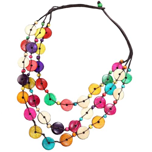 CLISPEED Frauen Retro Chunky Halskette Gefärbten Kokosnussschalen Handgefertigter Boho Schmuck Mehrlagige Holzperlenkette für Einen Einzigartigen Look von CLISPEED