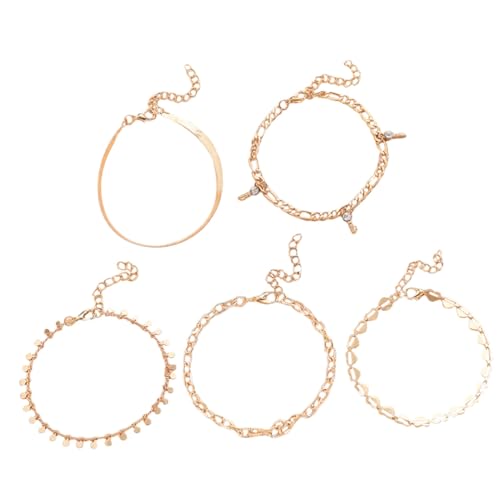 CLISPEED Fußkettchen Damen Verstellbar mit Herzanhänger und Strassbesatz Goldfarbene Punk Legierung Schmuck für Alltag Strand Party und Hochzeit Leicht und Langlebig Perfektes für Frauen von CLISPEED