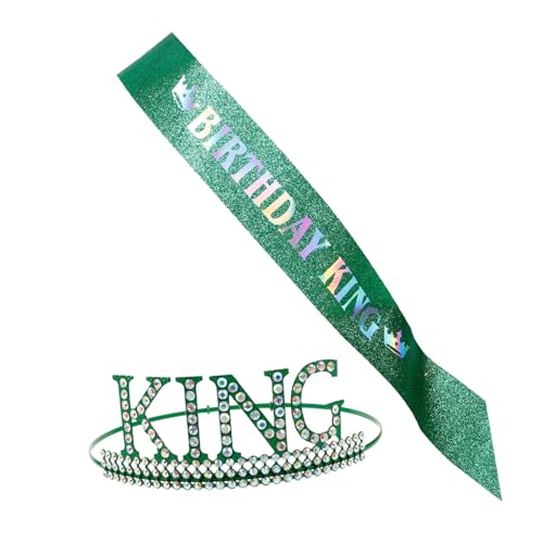 CLISPEED Geburtstagskrone Herren Glitzer Stirnband King Kopfschmuck mit Schärpe Partydeko Langlebig Komfortabel von CLISPEED