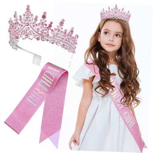 CLISPEED Geburtstagskrone mit Einstellbarer Schärpe aus Silberne Tiara mit Rosa Strass Partydeko für Mädchen Langlebiges Prinzessinnen für Geburtstagsfeier Hochzeit und Fotoshooting von CLISPEED