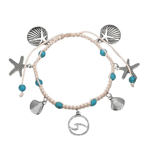 CLISPEED Geflochtenes Muschel Fußkettchen Damen Strand Schmuck Sommer Anklet Fußkette Knöchel Dekoration für Urlaub Party von CLISPEED