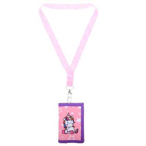 CLISPEED Geldbörse Einhorn Canvas mit Lanyard Leichtes Langlebiges Portemonnaie mit Mehreren Fächern für Mädchen Kreatives Cartoon Design Kompakte Trifold Brieftasche für Teens von CLISPEED