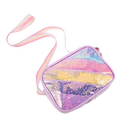 CLISPEED Glitzer Crossbody Bag für Mädchen Leichte Verstellbare Schultertasche mit Herz-glitzerschleife und Regenbogen-Design Niedliche Cartoon Umhängetasche für Kleinkinder von CLISPEED