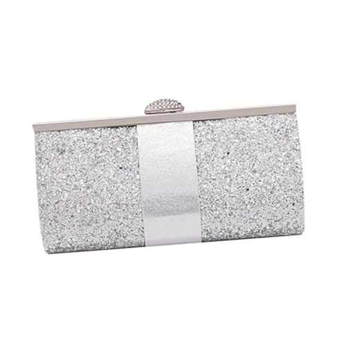 CLISPEED Glitzernde Abendtasche aus Synthetischem mit Kette Clutch für Hochzeit Dinner und Party Silberfarbene Handtasche für Damen Abendhandtasche für Festliche Anlässe von CLISPEED