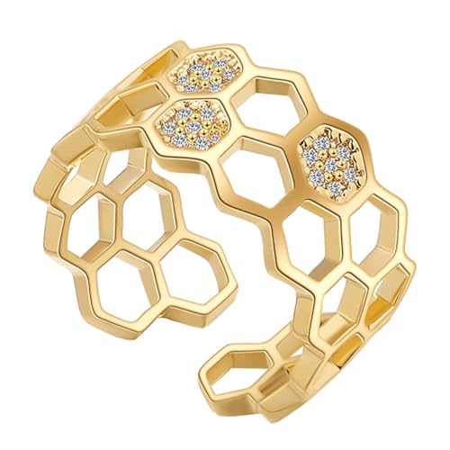 CLISPEED Gold Plated Ring Damen Offener Fingerring mit Zirkonia Inlay Geometrisches Design Elegant Schmuck Geschenkidee für Frauen und Freundinnen Langlebig und Modisch von CLISPEED