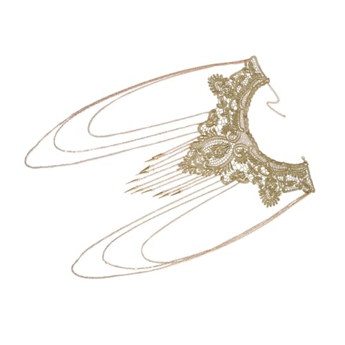 CLISPEED Goldfarbene Mehrschichtige Spitzen Bodykette mit Quasten Glänzender Körperschmuck für Damen Spitzenkette als Hals und Brustdekoration Hautfreundlich und Komfortabel für Partys und von CLISPEED