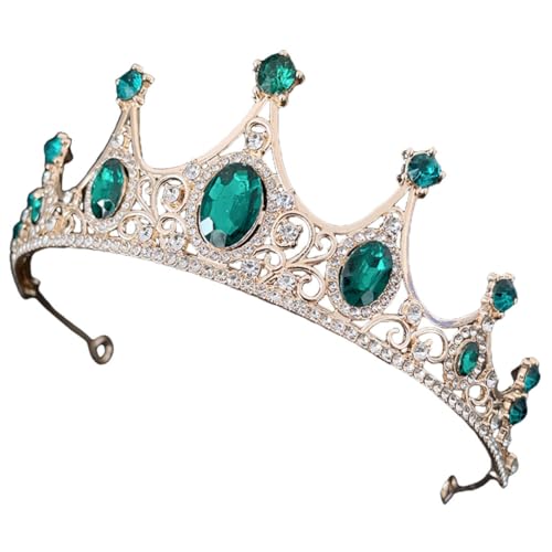 CLISPEED Goldgrüne Tiara Haarschmuck für Mädchen Glänzende Verschleißfeste Krone als Kostümkopfschmuck für Hochzeit Festival und Party Auffälliges Haarschmuck Accessoire von CLISPEED