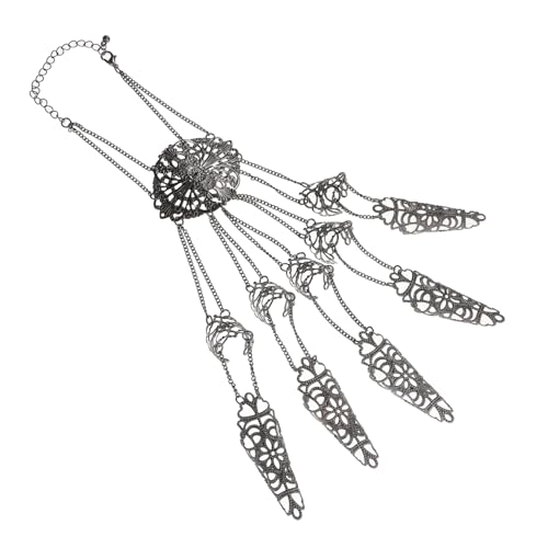 CLISPEED Gothic Kettenarmband mit Fingernägeln Schwarzer Handschmuck für Frauen Verstellbares Cosplay Accessoire Eleganter Finger und Kettenring Geeignet für Tanz und Alltag von CLISPEED
