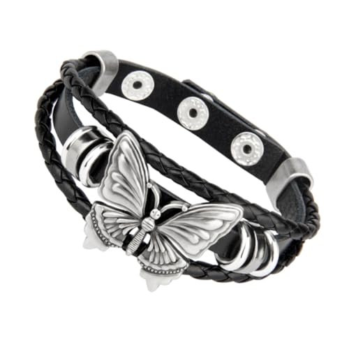 CLISPEED Gothic Punk Schmetterling Armband Herren Damen Cuff Manschette Mehrlagig Rocker Stil Nietenarmband Unisex Schmuck Geschenk für Halloween Alltag von CLISPEED