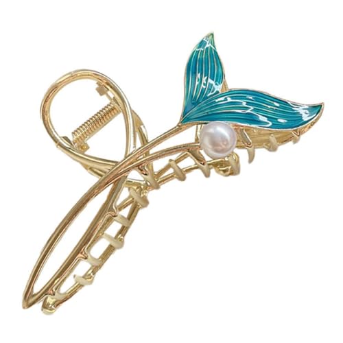 CLISPEED Große Blaue Fischschwanz Haarklammer mit Perlen Rutschfeste Metall Haarkralle für Frauen Eleganter Haarschmuck für Partys Alltag und Hochzeiten von CLISPEED